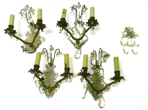 Four two-armed brass wall sconces