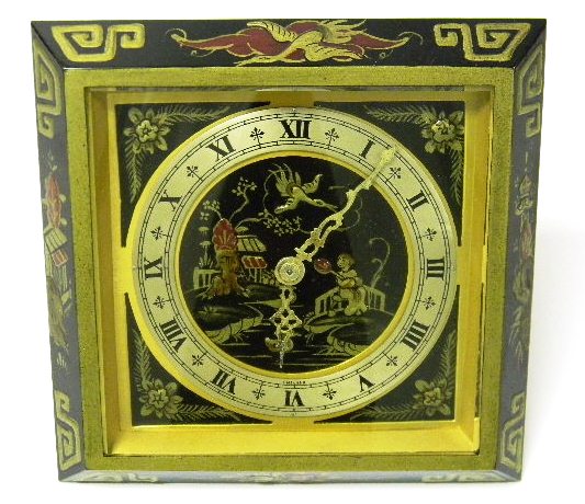 Chinoiserie decorated square desk clock