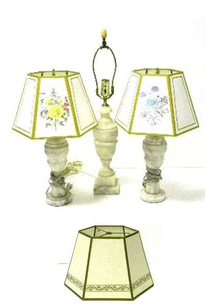 Three alabaster table lamps: pair of