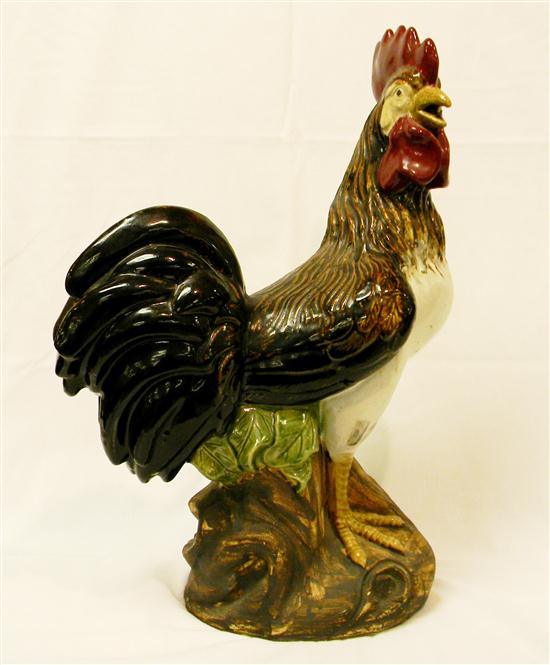 Pottery rooster  polychrome glaze