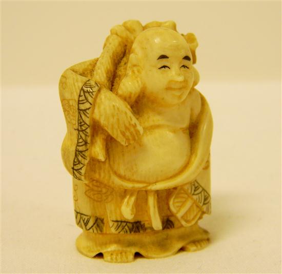 Ivory carving of Hotai carrying 10fd91