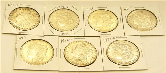 Coins: Lot of 7 US Morgan Silver