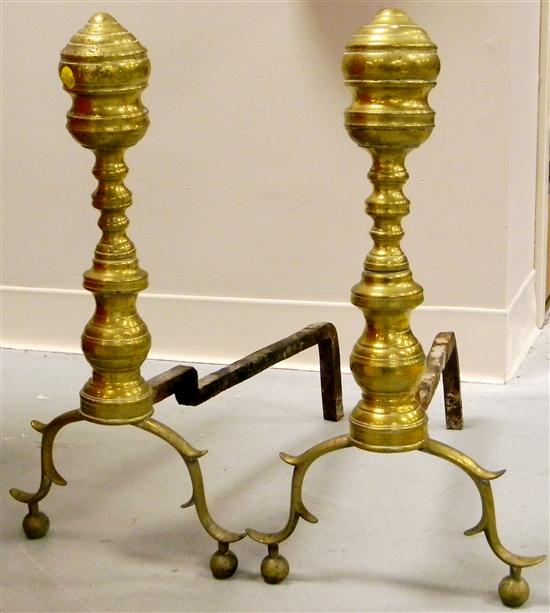 Pair brass andirons  19th C. with