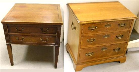 Two mahogany end tables  one two