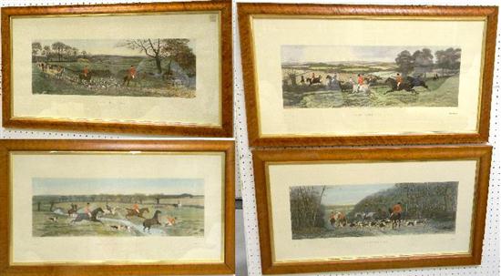 Four fox hunting prints  painted by