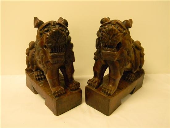 Pair carved wooden foo dogs c  10fe12