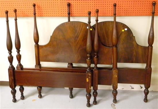 Pair twin bedsteads  tall mahogany