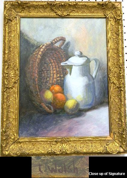C Walsh oil on canvas of a pitcher 10fe63
