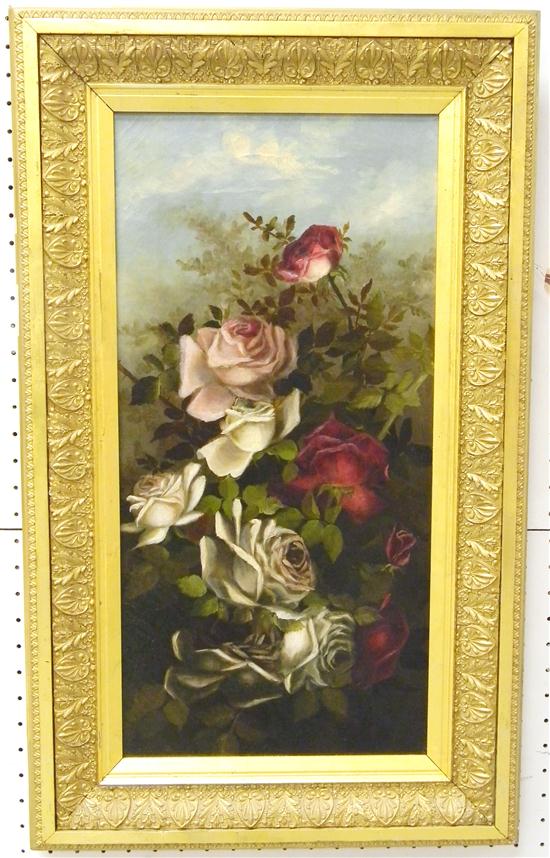 Unsigned  oil on canvas depicting roses