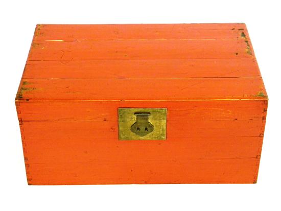 Red wooden Chinese trunk  metal