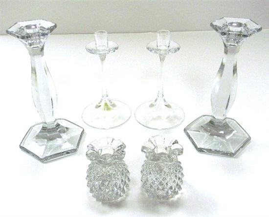 Three pair candlesticks  one signed