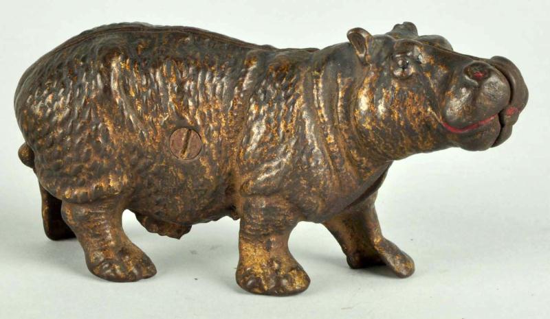 Cast Iron Hippo Still Bank. 
Description