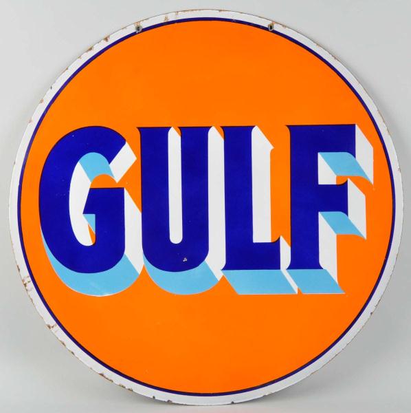Round Porcelain Gulf Sign. 
Description