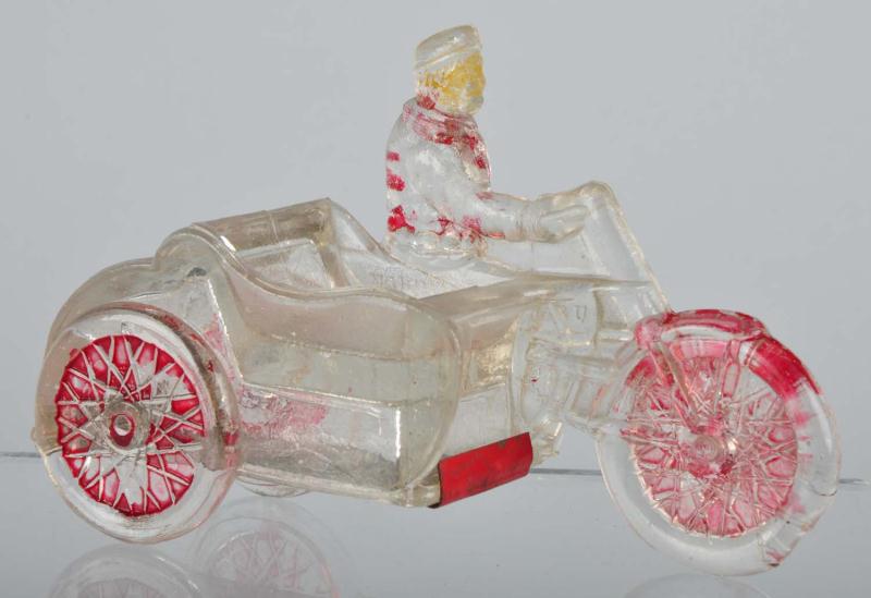 Glass Man on Motorcycle Candy Container  112deb