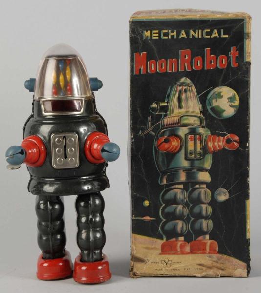 Tin Litho Moon Robot Wind-Up Toy. 
Description