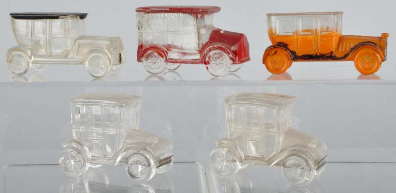 Lot of 5 Glass Car Candy Containers  112e1a