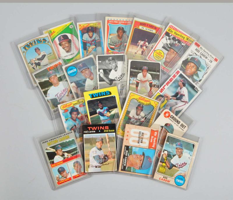 Lot of 20: Rod Carew Baseball Cards.