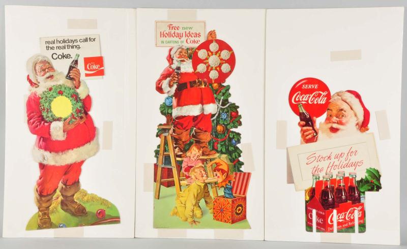 Lot of 3 Cardboard Coca Cola Santa 112e8a