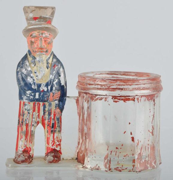 Painted Glass Uncle Sam Candy Container  112ed6