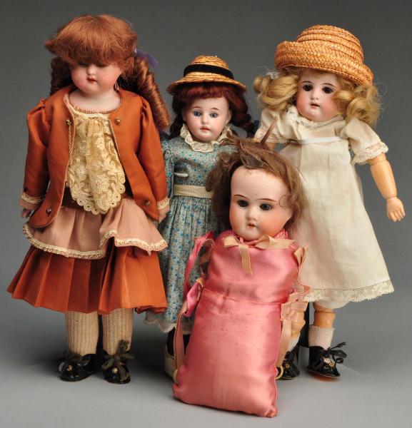 Lot of 4 Small Bisque Head Dolls  112f4d