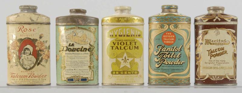 Lot of 5 Various Talc Tins Description 11304e