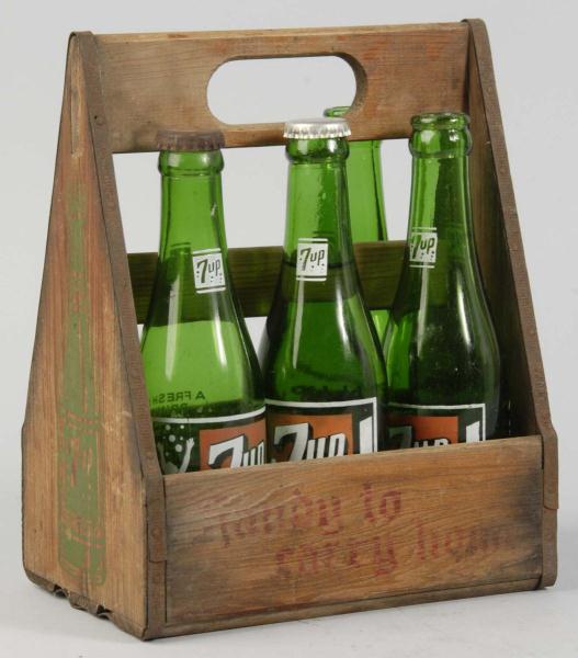 Wooden 7up Carrier with Bottles  1130b2