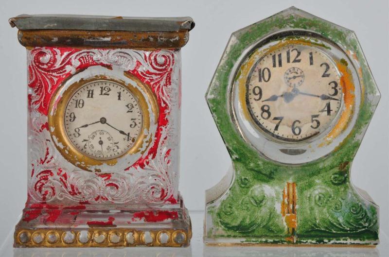 Lot of 2 Glass Clock Candy Container 1130fd