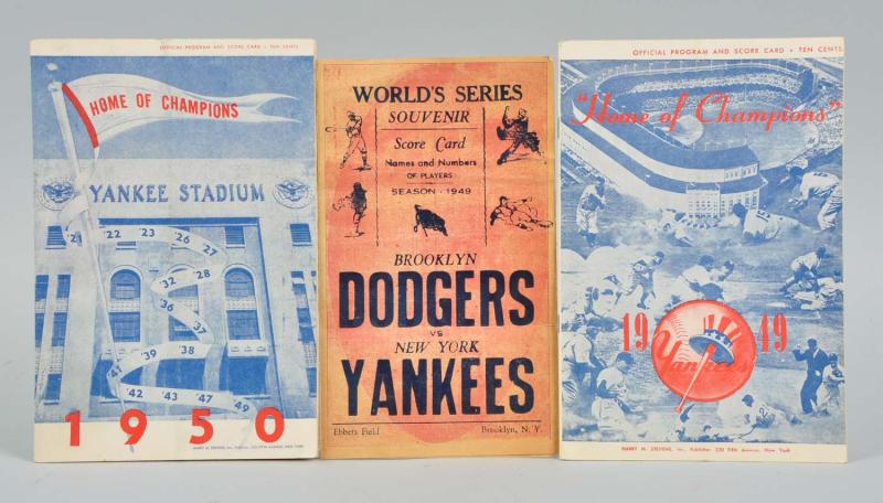 Lot of 3 1940s 50s Yankees Scorecards  11313e