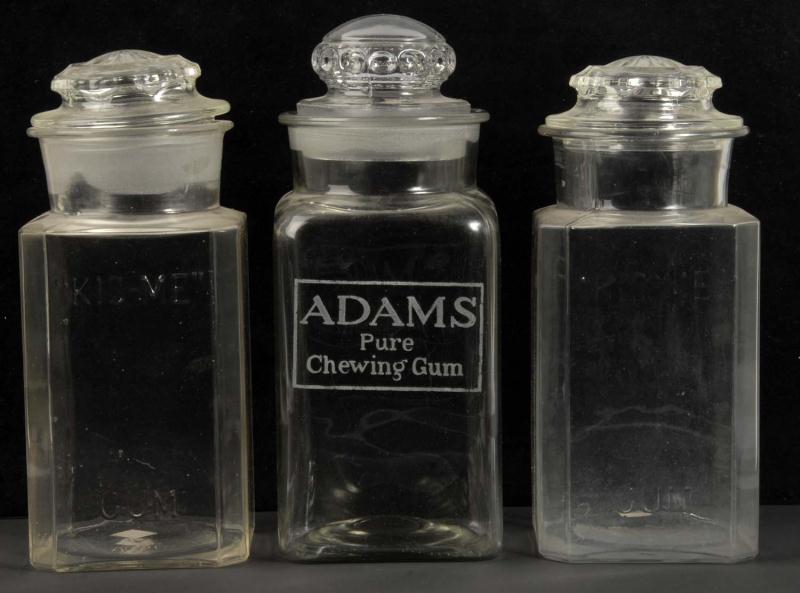 Lot of 3: Glass Gum Jars. 
Description