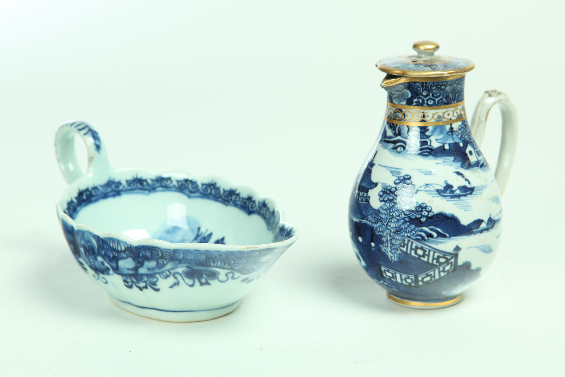 SAUCE BOAT AND COVERED CREAMER.  China