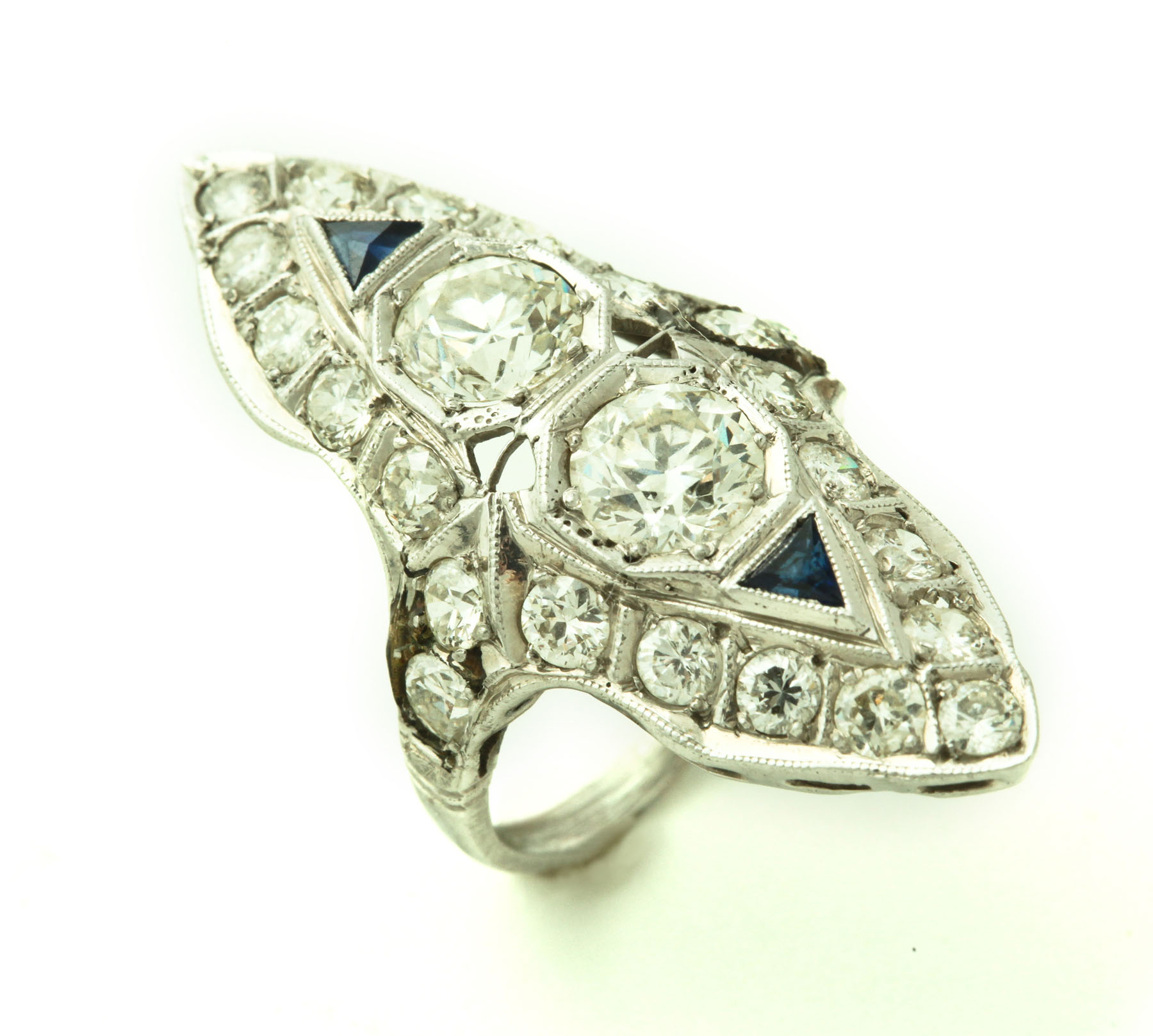 DIAMOND NAVETTE RING Early 20th 1136ea