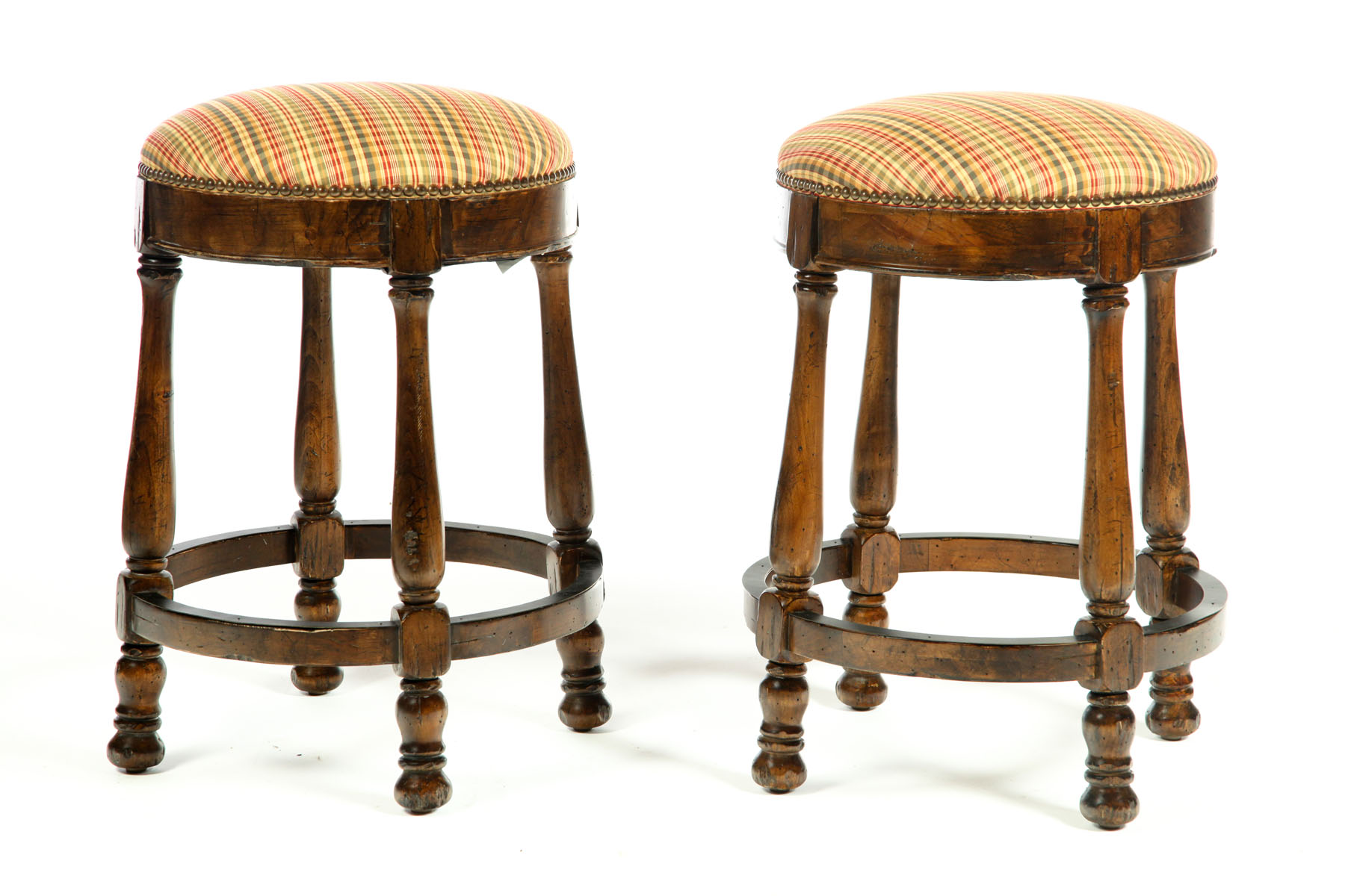 PAIR OF UPHOLSTERED STOOLS.  Late