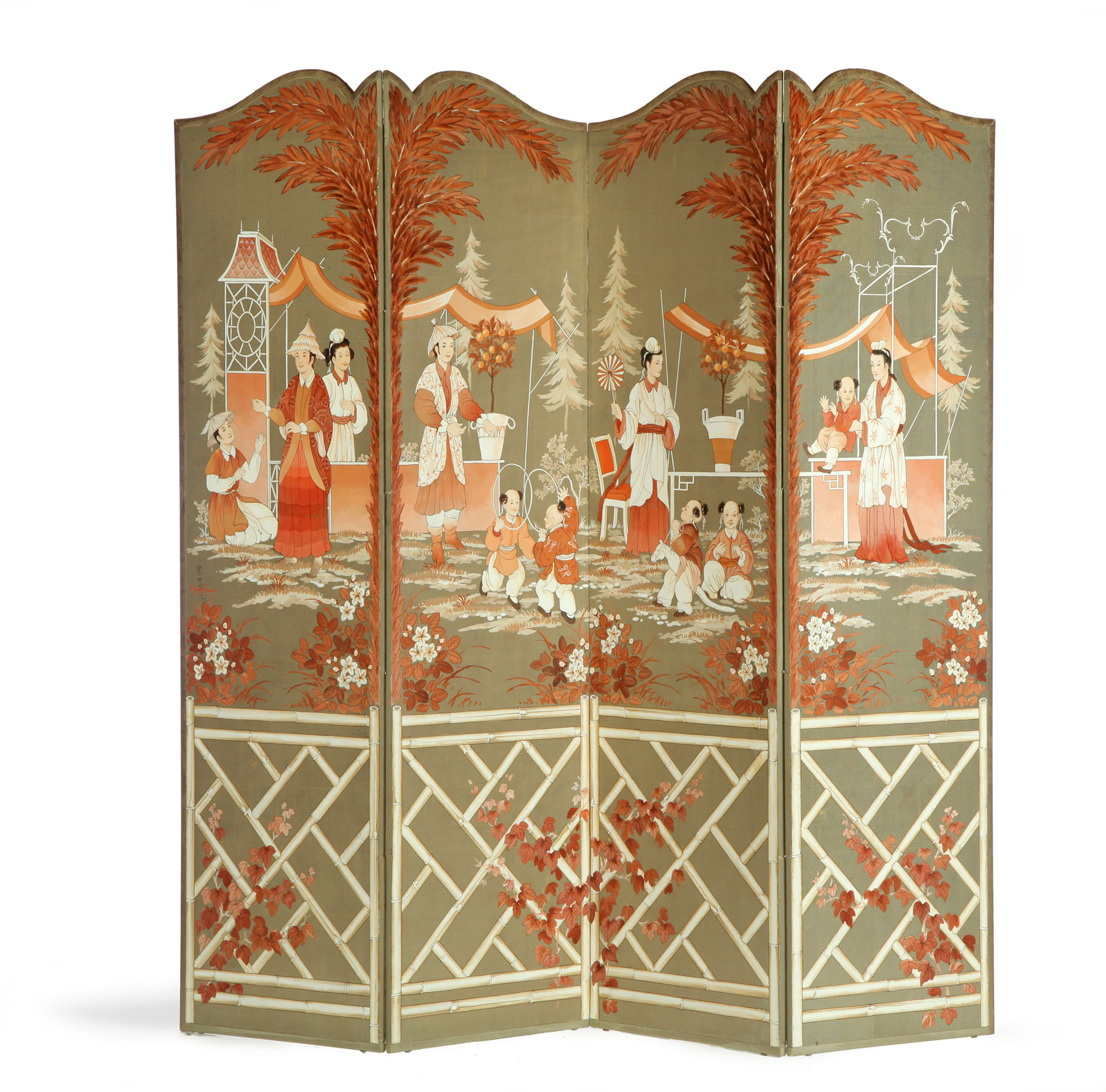 HAND PAINTED ORIENTAL-STYLE SCREEN.