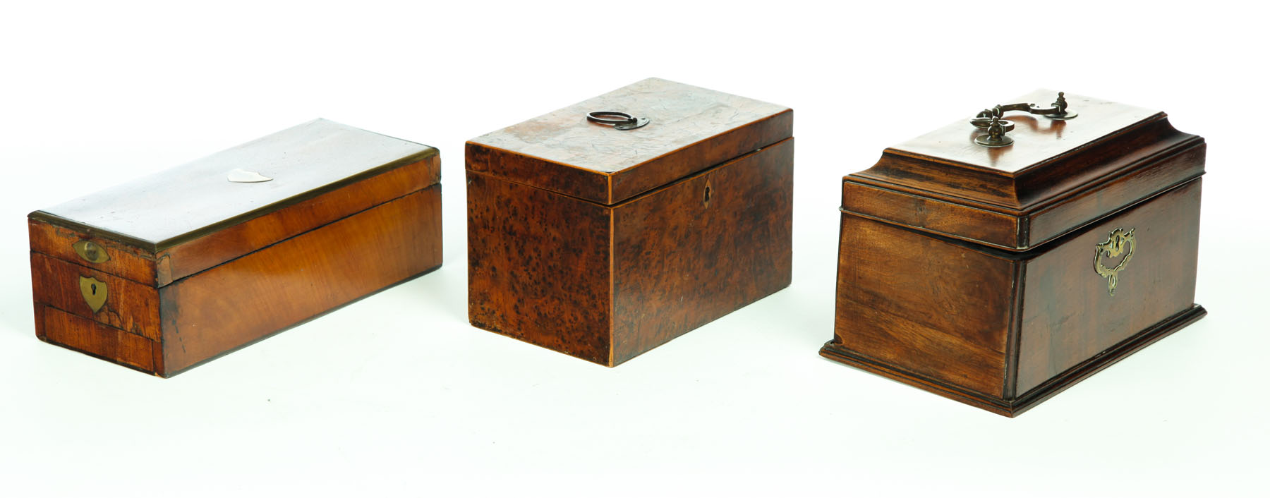 TWO TEA CADDIES AND A JEWELRY BOX  1137fb