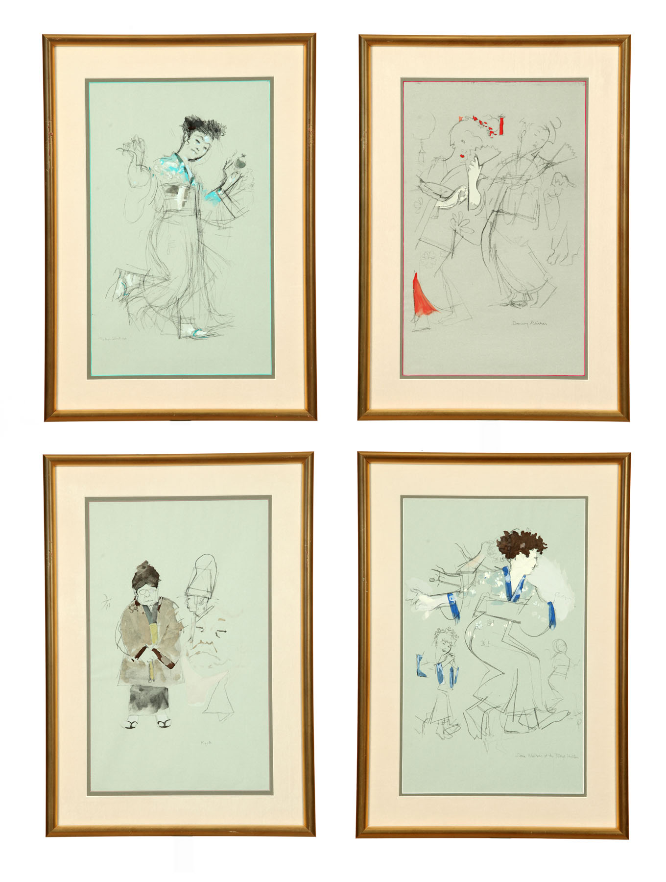 FOUR DRAWINGS OF JAPANESE FIGURES  113817