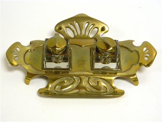 Double ink well  c. 1900  brass