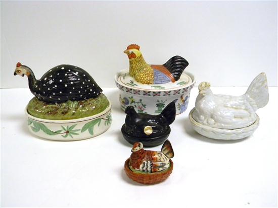 Three 20th century hens on nests including