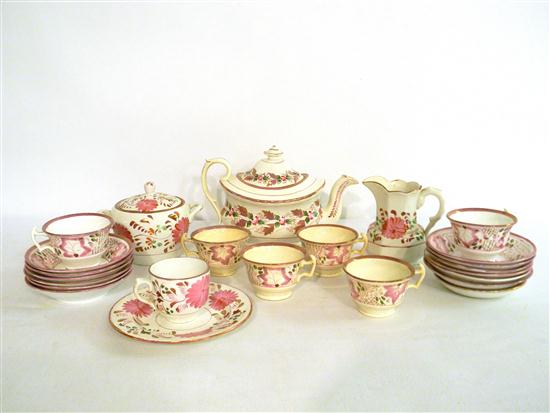 Pink lustreware porcelain including: