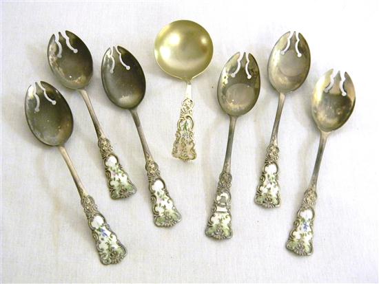 STERLING: Six dessert forks and matching