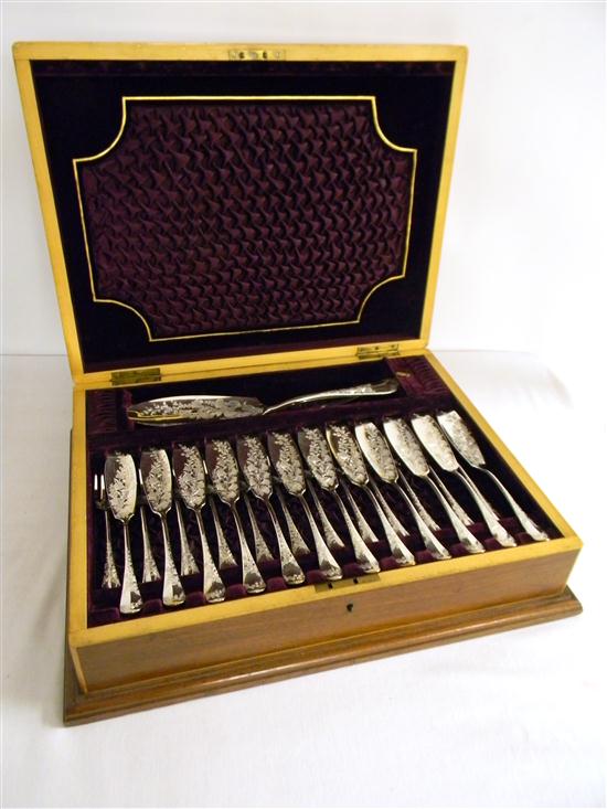 Fish service in fitted box  late 19th
