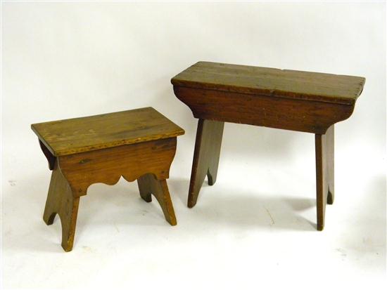 Two wooden benches  one 18'' h.
