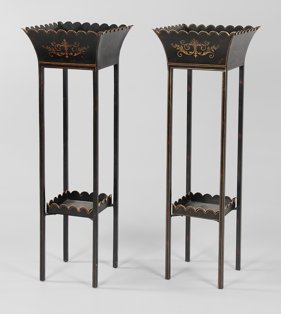 Pair Painted Tole Plant Stands 1139c1