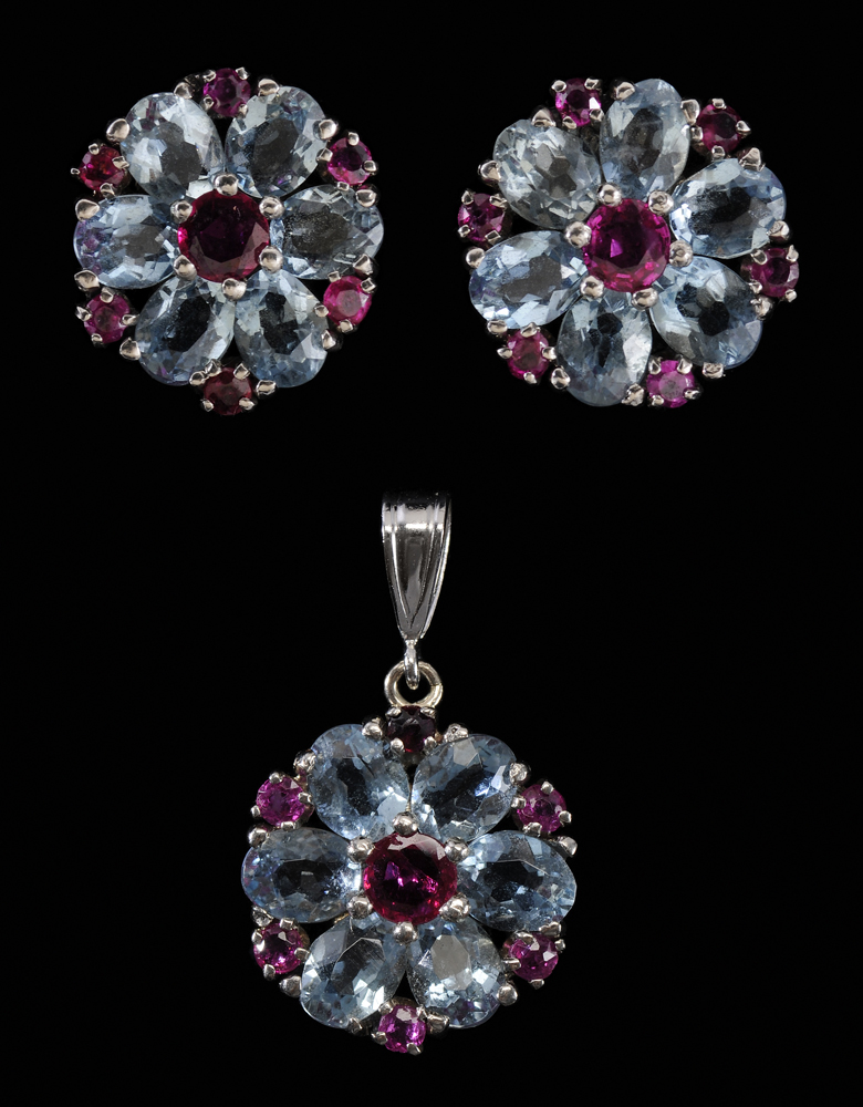 Aquamarine and Ruby Pair Earrings  1139fb