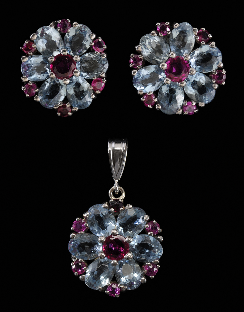 Aquamarine and Ruby Pair Earrings,