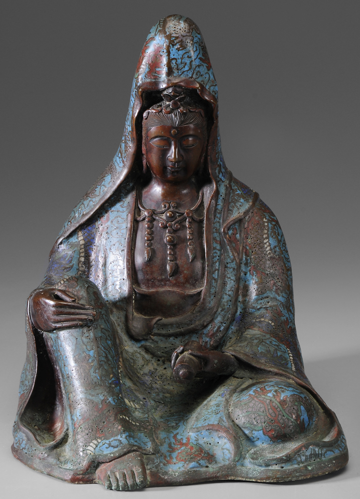 Champlev Figure of Guanyin Chinese  113a10