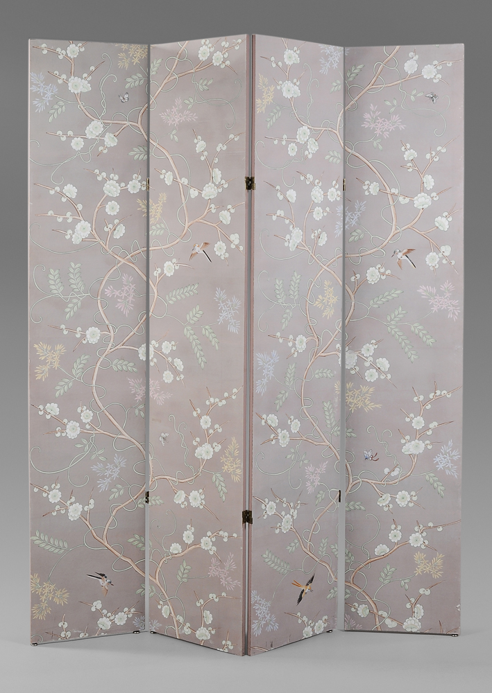 Paint-Decorated Four-Panel Room Screen