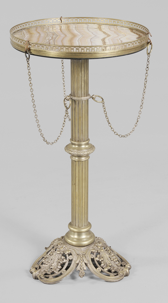Brass and Onyx Pedestal Table French,