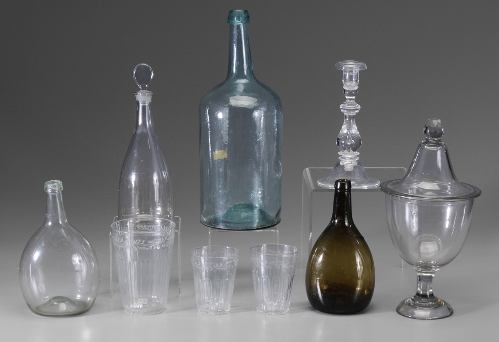 Nine Pieces 19th Century Glass aqua