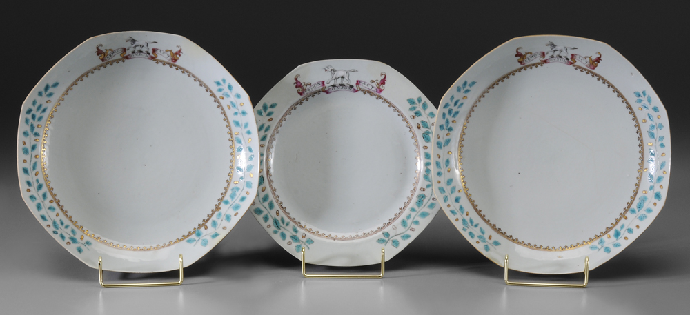 Three Armorial Export Porcelain Plates