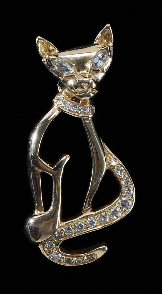 14 Kt. Gold Cat Pendant accented